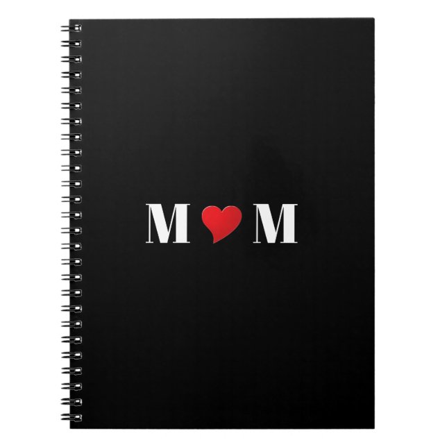 Mum red heart love black notebook or journal (Front)