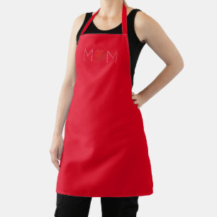Mum red heart modern typography solid cute kitchen apron