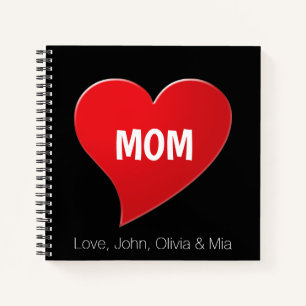 Mum red heart personalised text cute Recipe Book