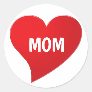 Mum, red heart white cute classic round sticker