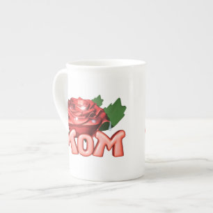 Mum & Red Rose with Dewdrops Bone China Mug