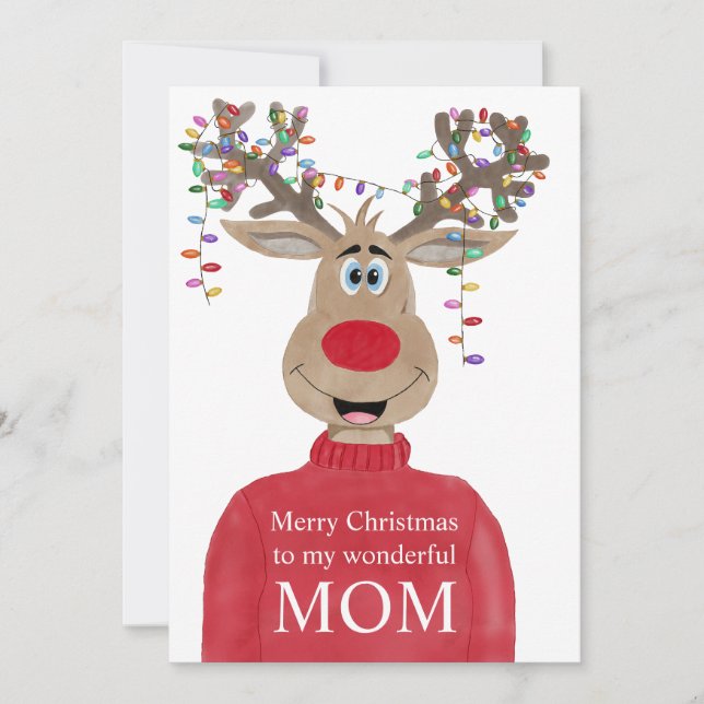 Mum Reindeer Christmas Customisable Holiday Card (Front)