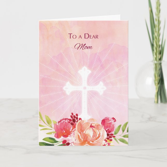 Mum Religious Easter Blessings Watercolor Look Holiday Card (Front)