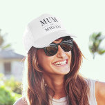 Mum Roman Numeral Year Established Trucker Hat<br><div class="desc">A modern minimalist white trucker hat to celebrate a chic new mum,  this clean minimal design features "Mum" or your choice of mummy nickname in black serif lettering. Customise with the year she became a mum beneath in elegant roman numerals for a chic touch.</div>