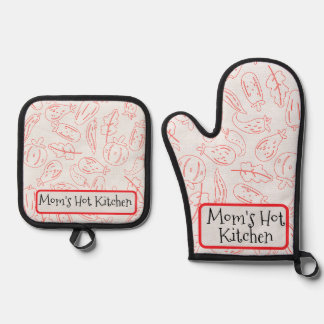 "Mum’s Hot Kitchen" Gift Oven Mitt & Pot Holder Set