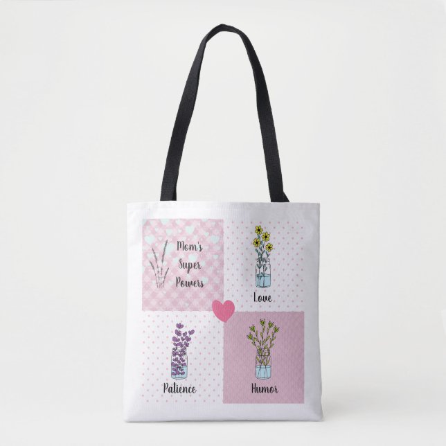 Mum’s super power charming floral pink tote bag (Front)