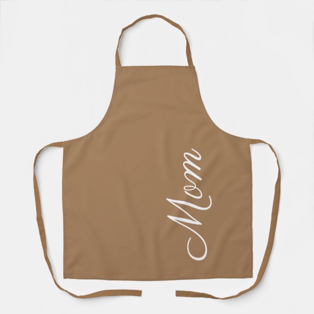 Mum Script Brown White Script Personalised Apron (Front)