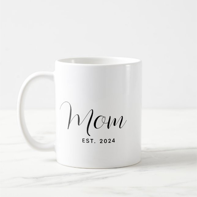 Mum Script Modern Minimalist Baby Announcement Coffee Mug (Left)