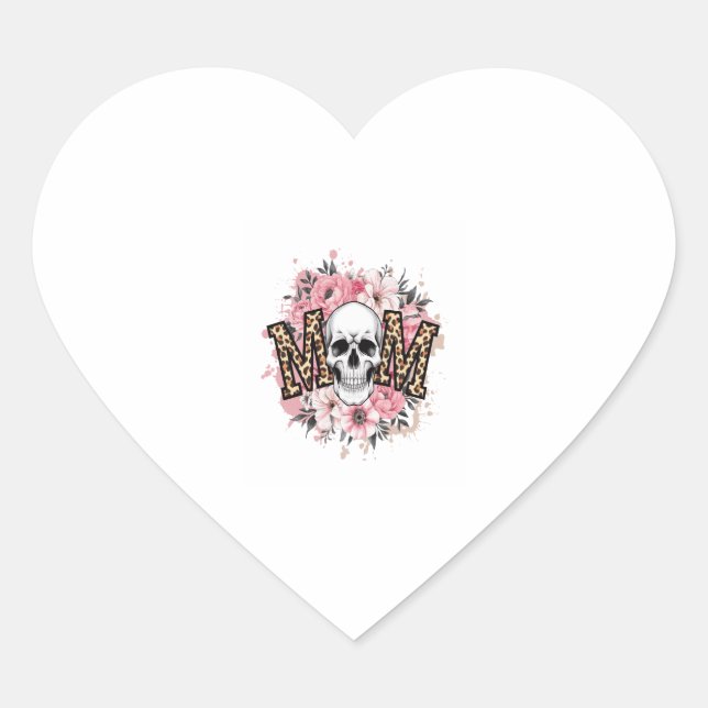 Mum Skull Mama Leopard Skull Heart Sticker (Front)