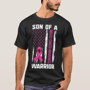 Mum Son Of A Warrior USA Flag Breast Cancer T-Shirt