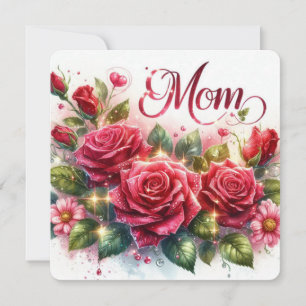 Mum Sparkling Red Roses Holiday Card