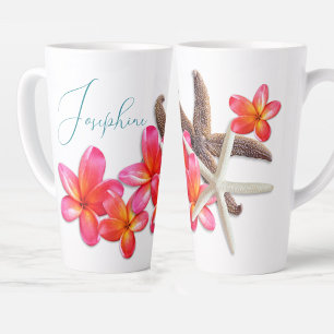 Mum Starfish Frangipani Flowers Personalised Latte Mug