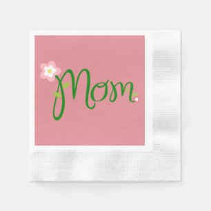 Mum Strawberry Pink Coined Cocktail Napkin
