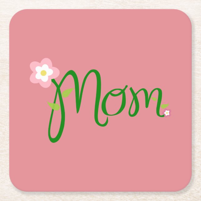 Mum Strawberry Pink Square Paper Coaster (Front)