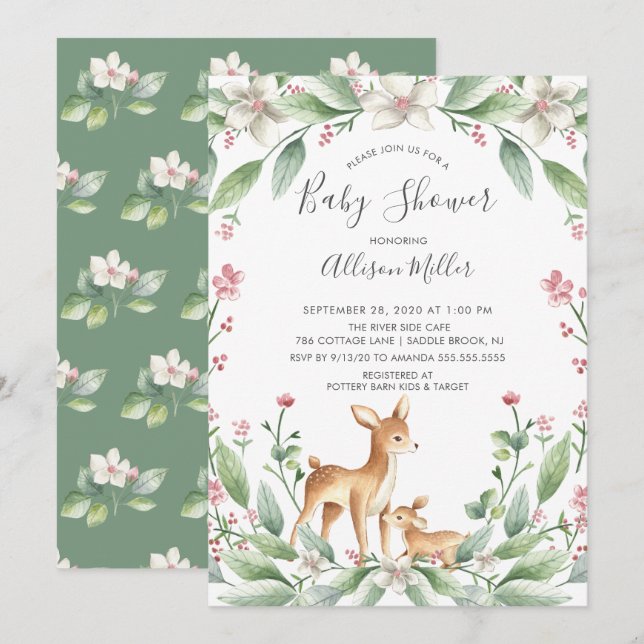 Mum & Sweet Baby Deer Neutral Baby Shower Invitation (Front/Back)
