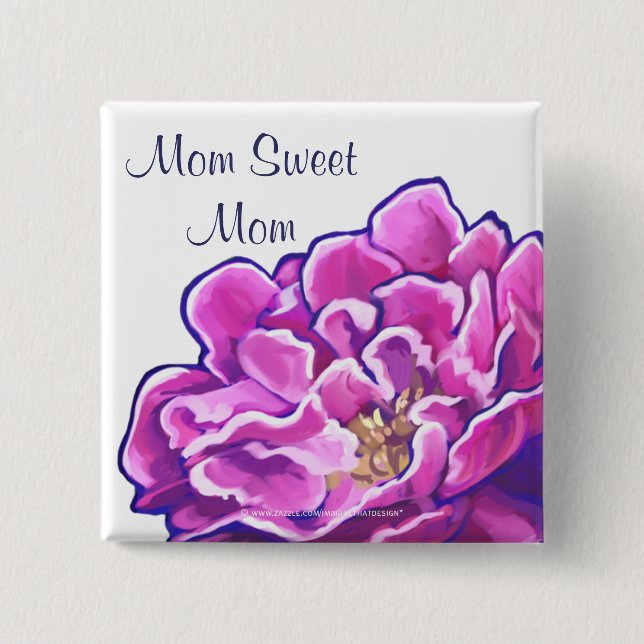 Mum Sweet Mum PInk Peony 15 Cm Square Badge (Front)
