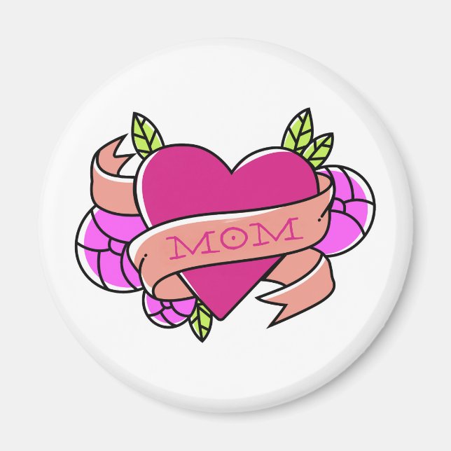 Mum Tattoo Art Flowers Pink Heart Love Fun Magnet (Front)