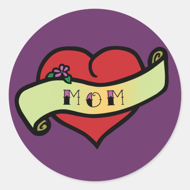 Mum Tattoo Heart Classic Round Sticker (Front)