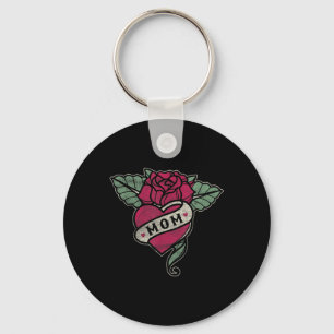 Mum Tattoo Heart Red Rose Motorcycle Key Ring