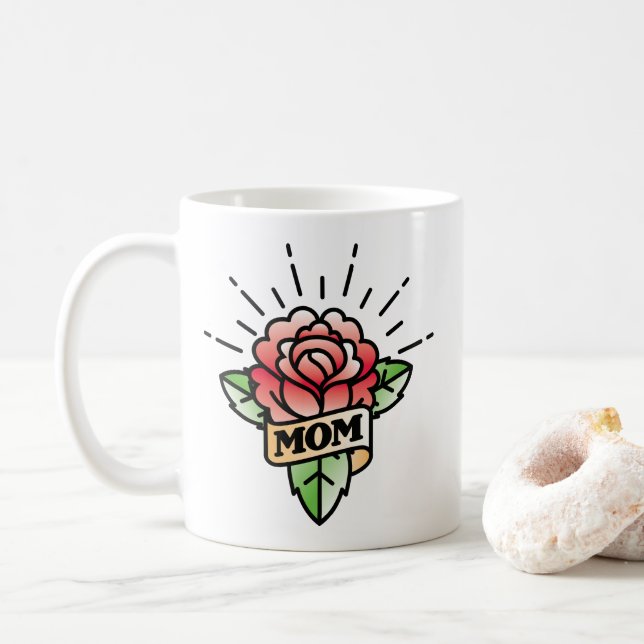 Mum Tattoo Style Rose Coffee Mug (With Donut)