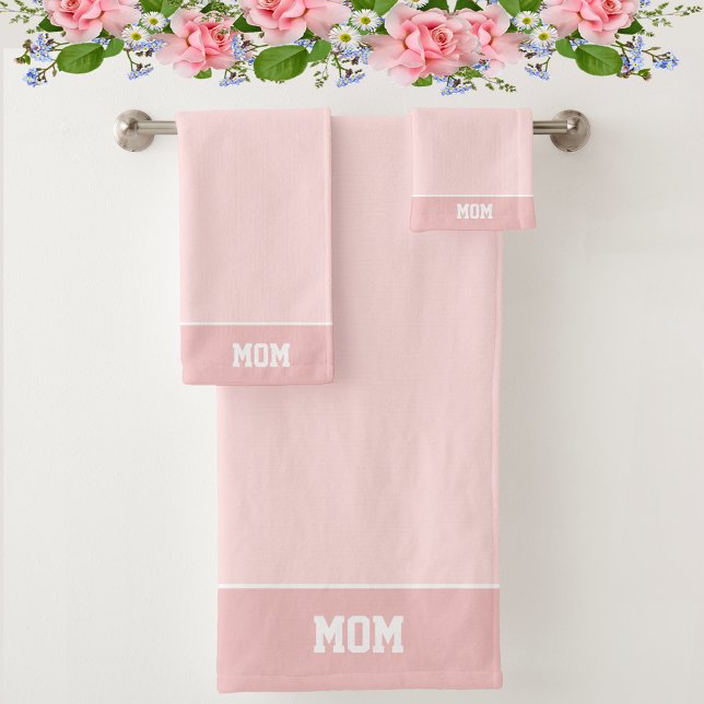 Mum Text on Light Pink Shades Bath Towel Set (Creator Uploaded)