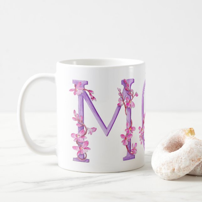 Mum text orchid art painting mug (With Donut)