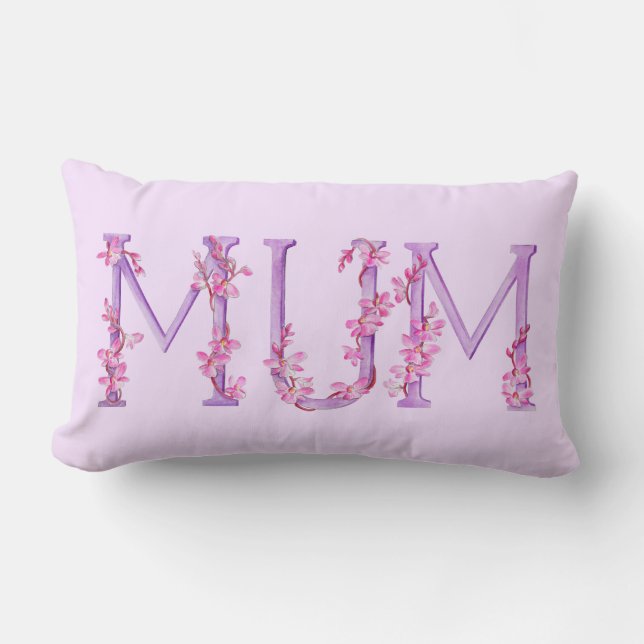 Mum text Watercolor pink purple lumber pillow (Front)