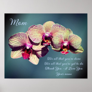 Mum Thank You Love Orchid Trio Flower Personalised Poster