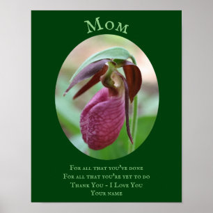 Mum Thank You Love Pink Lady Slipper Personalised Poster