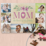 Mum the Heart of the Family Multi Photo Jigsaw Puzzle<br><div class="desc">Custom photo jigsaw puzzle for Mum. The design features a sweet mum saying, a watercolor floral arrangement and 8 of your favourite photos. The quote reads "Mum the heart of the family". MOM is lettered in bold uppercase typography with a heart in the letter "O". The photo template is set...</div>