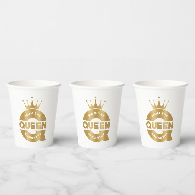 Mum The Queen Gold Creative Typography Paper Cups (Multi)