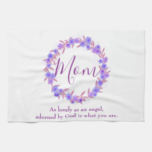 Mum themed Purple and blue floral wreath Tea Towel