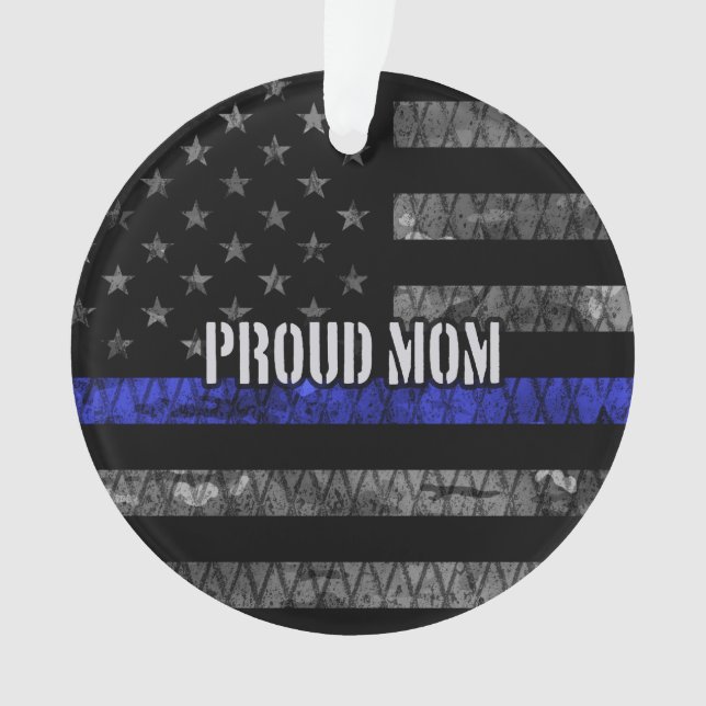 Mum Thin Blue Line Distressed Flag Ornament (Front)