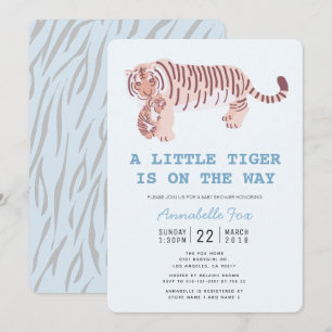Mum Tiger Carry Cub Blue Baby Shower Invitation