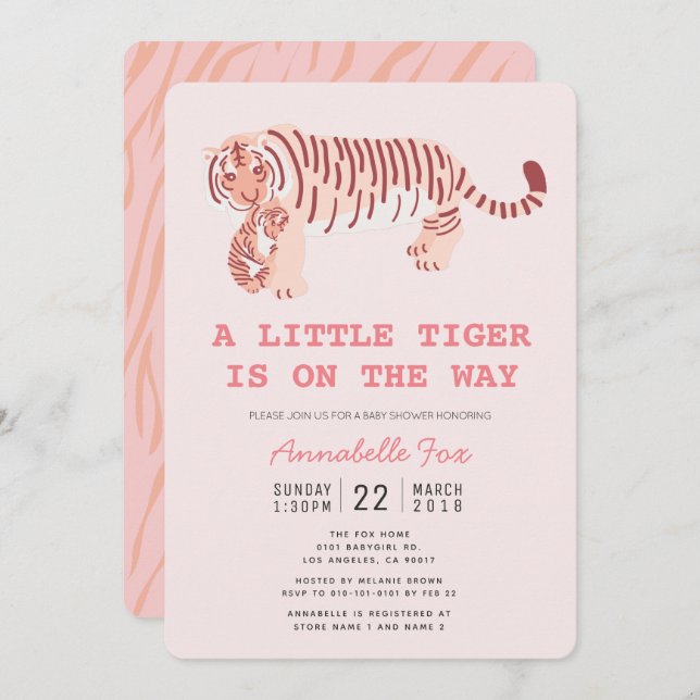 Mum Tiger Carry Cub Pink Baby Shower Invitation (Front/Back)