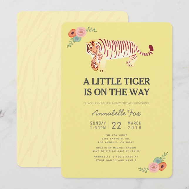 Mum Tiger Carry Cub Yellow Baby Shower Invitation (Front/Back)