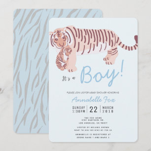 Mum Tiger & Cub Blue Boy Baby Shower Invitation
