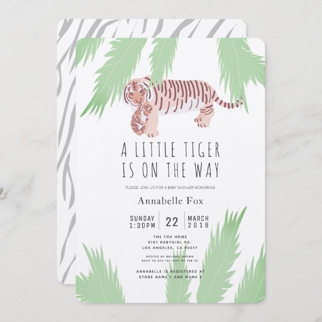 Mum Tiger & Cub Kraft Paper Baby Shower Invitation (Front/Back)