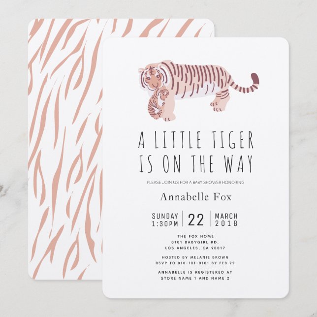 Mum Tiger & Cub Kraft Paper Baby Shower Invitation (Front/Back)