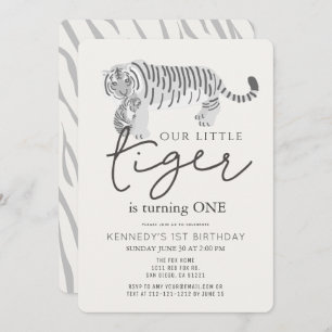 Mum Tiger & Cub Modern Cream 1st Birthday Invitation