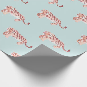 Mum Tiger & Cub Pattern Baby Blue Wrapping Paper