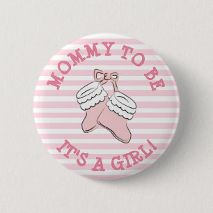 Mum to Be Baby Shower Button with Cute Girl's Shoe