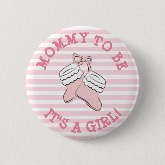 Mum to Be Baby Shower Button with Cute Girl's Shoe (Front)