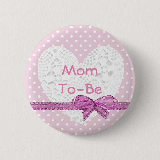 Mum To Be Baby Shower Pink and White Button (Front)