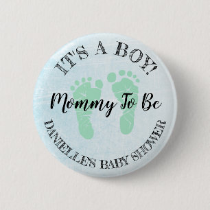 Mum to be blue and Green Footprints Baby Shower 6 Cm Round Badge