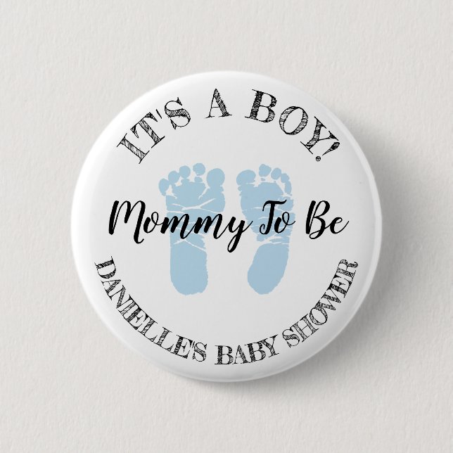Mum to be Blue Footprints Baby Shower button (Front)