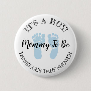 Mum to be Blue Footprints Baby Shower button