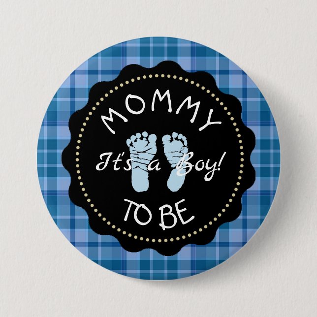 Mum to be  Blue Plaid Baby Shower button (Front)
