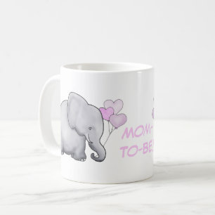 Mum-To-Be Cute Pink Baby Elephant with Balloons Coffee Mug