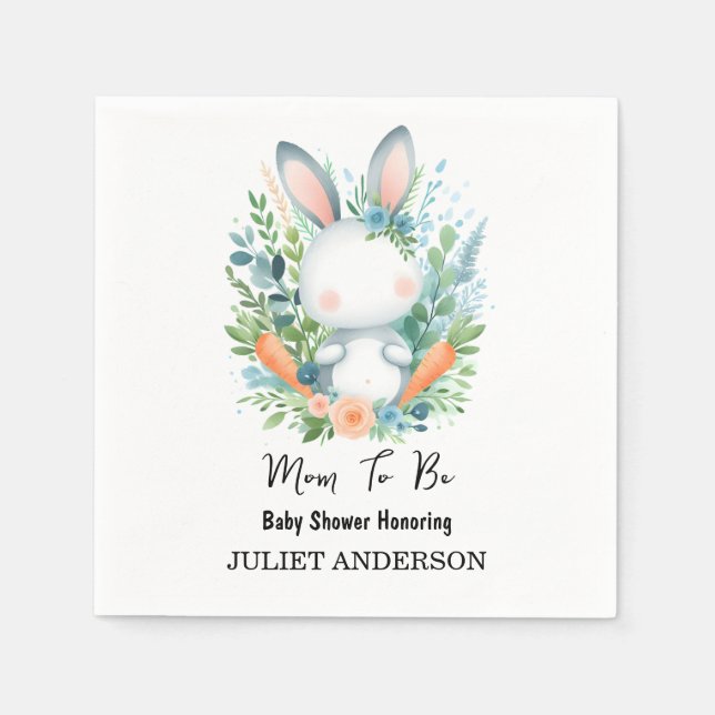 Mum to be Ear Hop Blue Pink Bunny Baby Shower Napkin (Front)